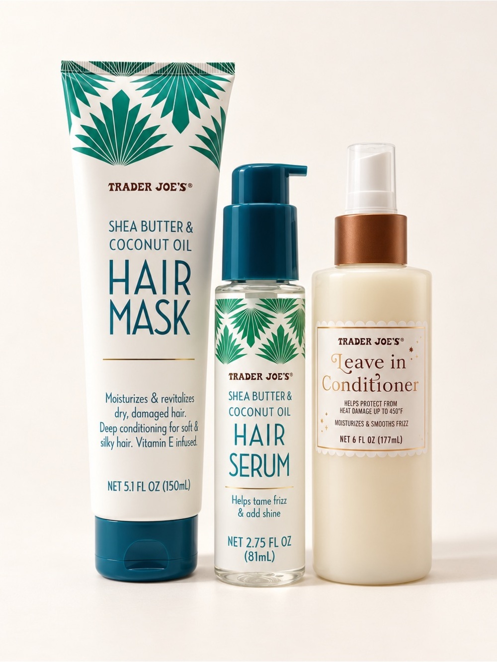 NEW • Trader Joe's Hair Care Trio • Shea + Coconut Mask, Serum + Leave-In